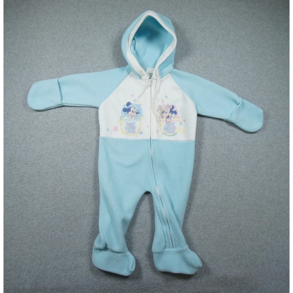 Vintage Disney Sleeper Infant 6-12 Months Baby Minnie Mouse Blue Fleece Hooded